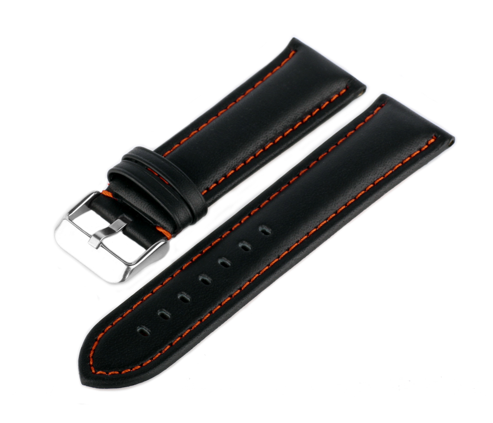 Uhren Lederarmband Schwarz-Orange LR-30